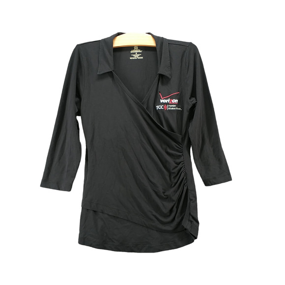 Gabrielle Rohde Royce Women's Verizon Faux Wrap Blouse Black Small 3/4 Sleeve - Picture 1 of 14